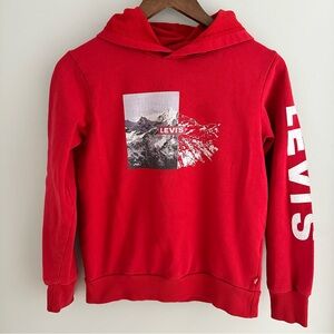 Levi's Red Hoodie Mountain Graphic Long Sleeve Hoodie Boys Large Outdoors